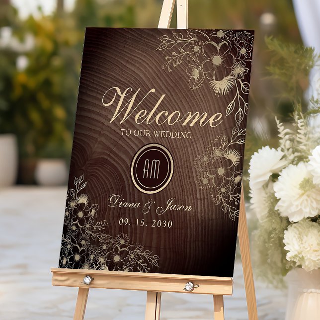Rustic Wood Floral Wedding Welcome Poster (Von Creator hochgeladen)