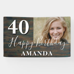 Rustic Wood Foto 40. Geburtstag Party Banner