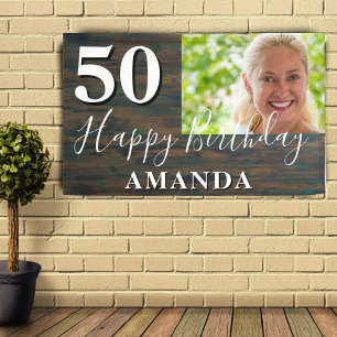 Rustic Wood Foto 50. Geburtstagsparty Banner