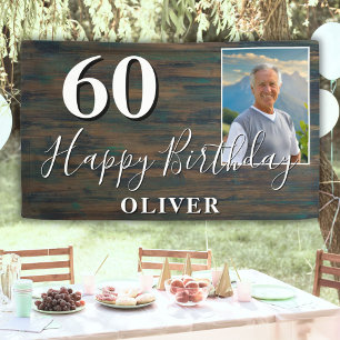 Rustic Wood Foto 60. Geburtstagsparty Banner