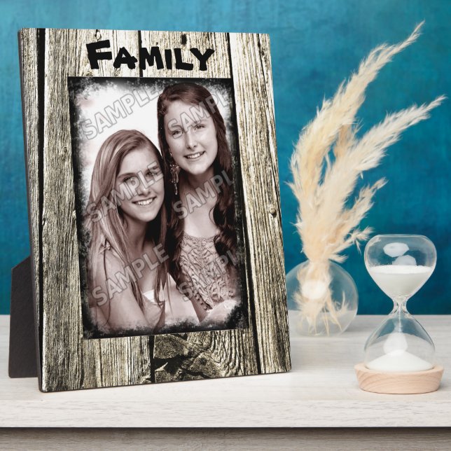 Rustic Wood Frame Your Family Photo and Text Fotoplatte (Seite)
