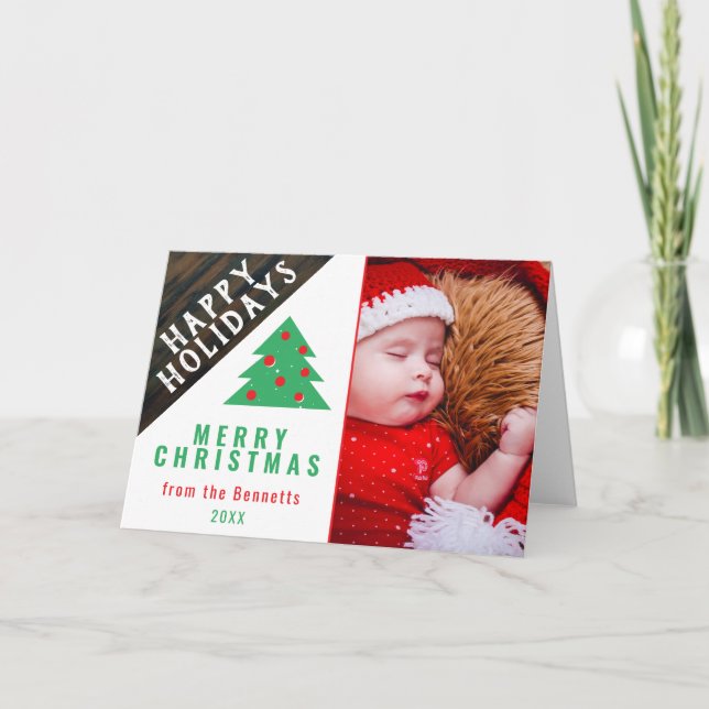 Rustic Wood Fun Green Red Family Weihnachten Foto (Vorderseite)