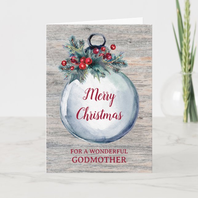 Rustic Wood Godmutter Frohe Weihnachten Karte (Vorderseite)