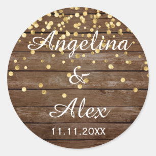 Rustic Wood Gold Confetti Wedding Vielen Dank Runder Aufkleber