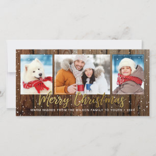 Rustic Wood Gold Joyeux Cartes photos de Noël