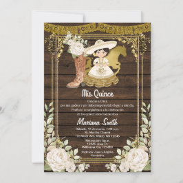 Rustic Wood Gold Mexican Charro Miss Quince Einladung