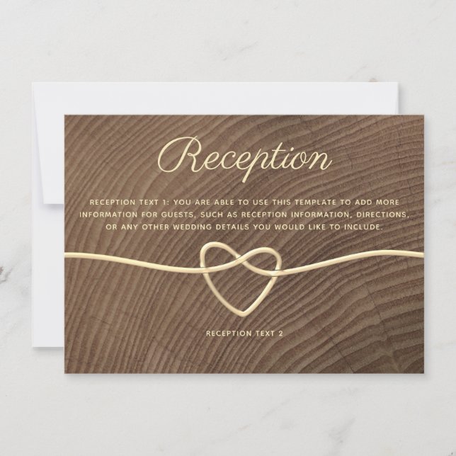 Rustic Wood Gold Rope Herz Hochzeitskarte (Vorderseite)