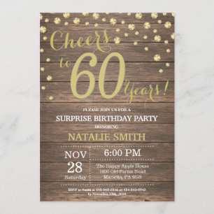 Rustic Wood Gold Überraschung 60. Geburtstag Diama Einladung