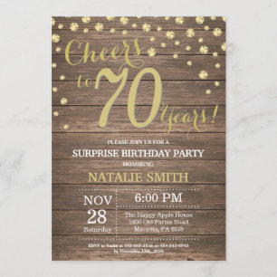 Rustic Wood Gold Überraschung 70. Geburtstag Diamo Einladung