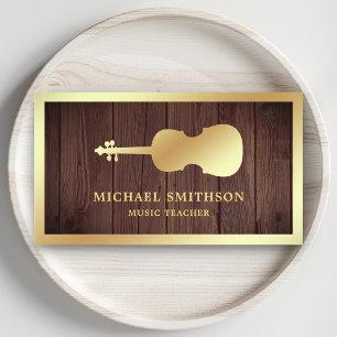 Rustic Wood Gold Violin Music Teacher Violinist Visitenkarte