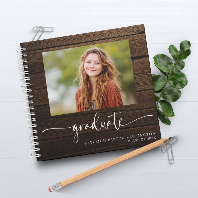 Rustic Wood Graduation Livre d'invité avec photo (Rustic Wood Graduation Guest Book with Photo)