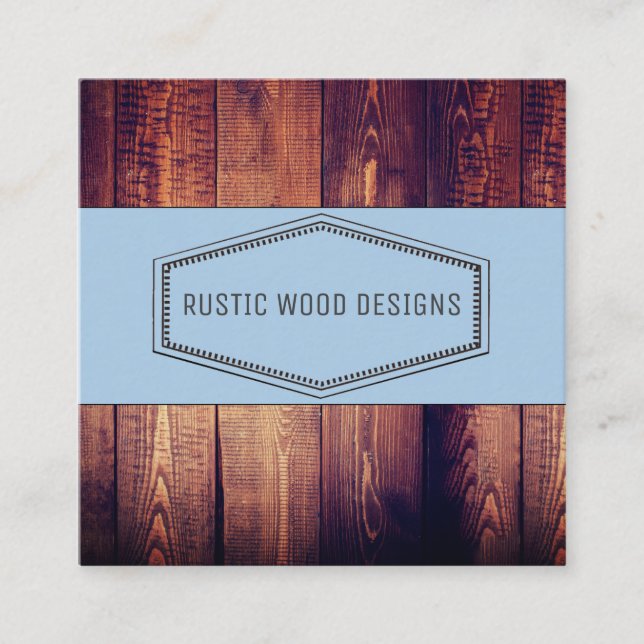 Rustic Wood Grain Blue Gray Monogram Quadratische Visitenkarte (Vorderseite)