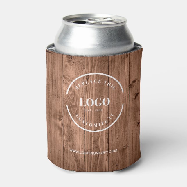 Rustic Wood Grain Custom Logo Personalize Dosenkühler (Kanne Vorderseite)