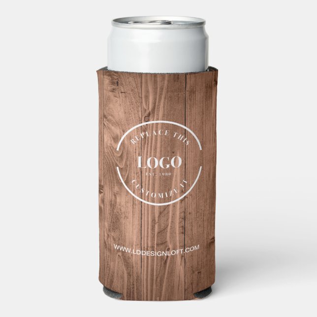 Rustic Wood Grain Custom Logo Personalize Selters Dosenkühler (Seltzer Rückseite)