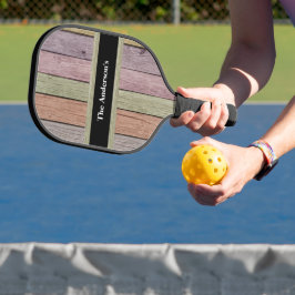 Rustic Wood Grain Customizable Family Name Pickleball Schläger