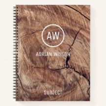 Rustic Wood Grain Texture Monogram Notebook