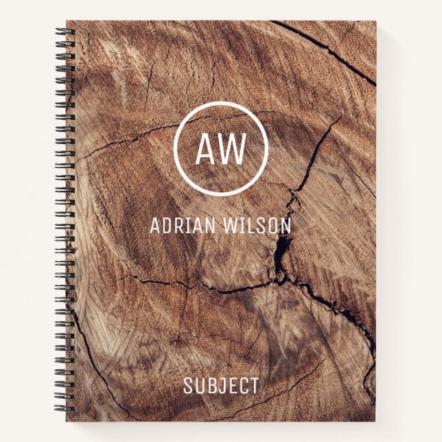 Rustic Wood Grain Texture Monogram Notebook Notizbuch (Vorderseite)