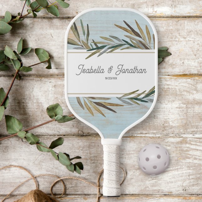 Rustic Wood Grain Wedelname Date Custom Pickleball Schläger (Von Creator hochgeladen)