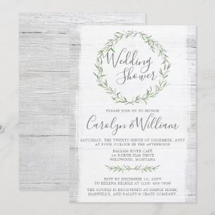 Rustic Wood Green Kranz Polterabend Einladung