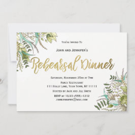 Rustic Wood Green Leaf Gold Probe Dinner Einladung