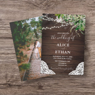 Rustic Wood Greenery Mariage Photo Invitation