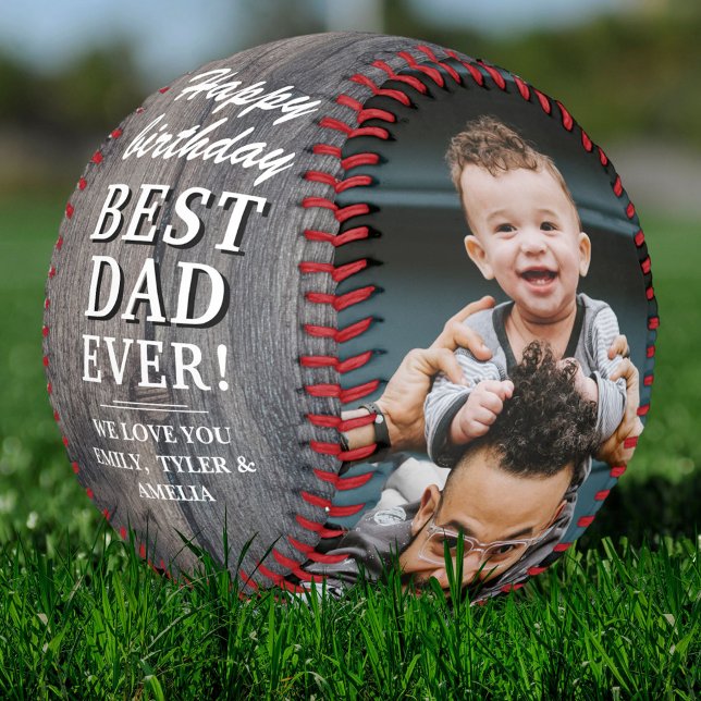Rustic Wood Happy Birthday Best Vater Foto Collage Baseball (Von Creator hochgeladen)