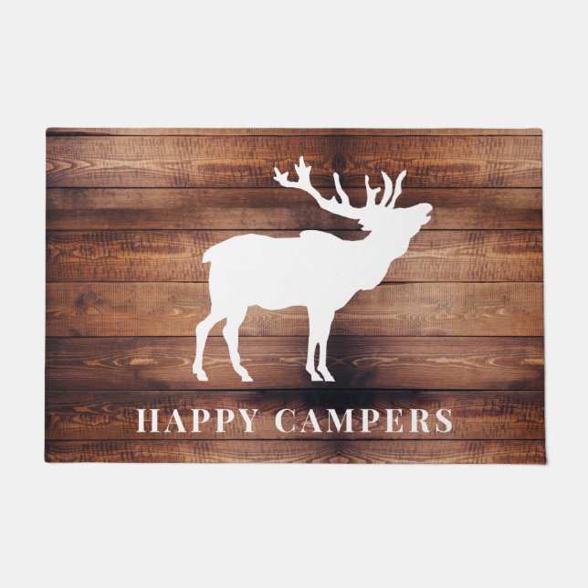 Rustic Wood Happy Campers Fußmatte (Vorderseite)