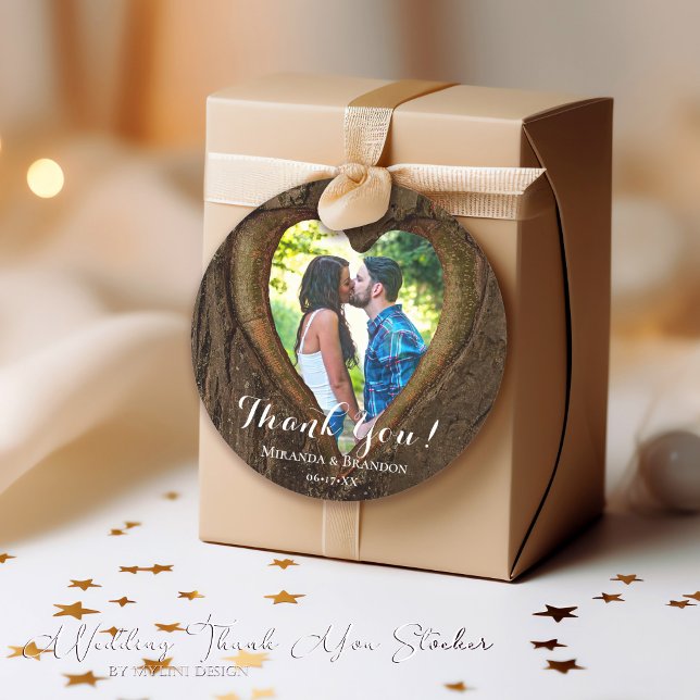 Rustic Wood Heart Foto Wedding Vielen Dank Runder Aufkleber (Von Creator hochgeladen)