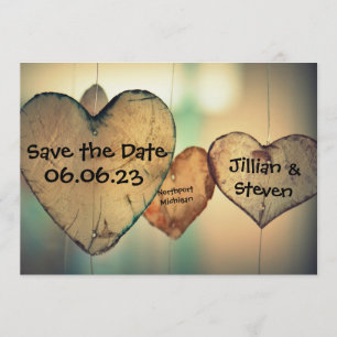 Rustic Wood Hearts - Enregistrer la carte Date 5x7