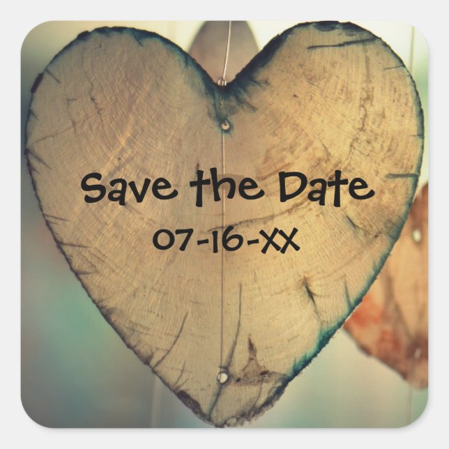 Rustic Wood Hearts Enregistrer la date - Stickers  (Devant)