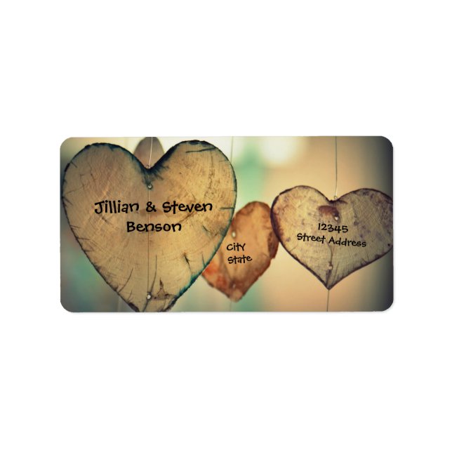 Rustic Wood Hearts - Étiquettes de adresse (Devant)