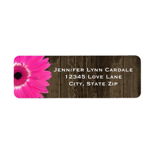 Rustic Wood Hot Pink Gerber Daisy Address Labels (Vorne)