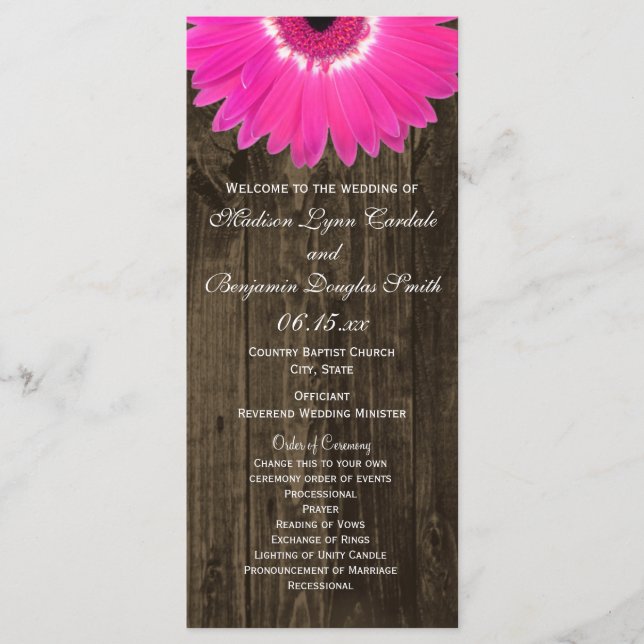 Rustic Wood Hot rose Gerber Daisy Programmes de ma (Devant)