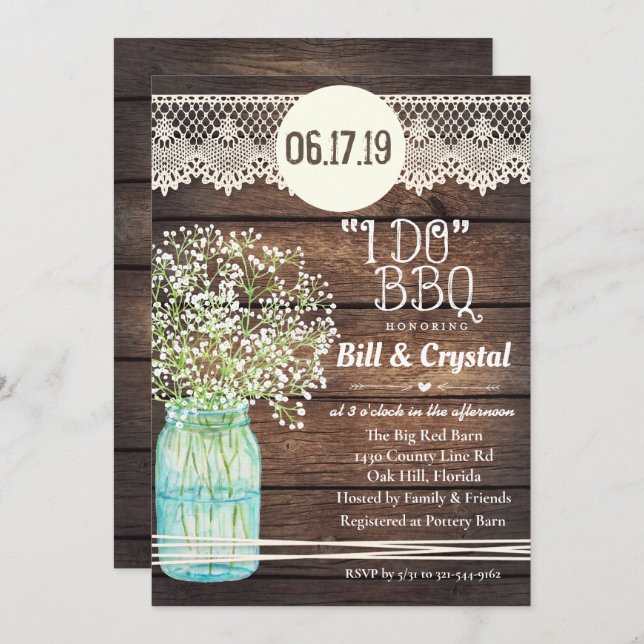Rustic Wood I Do BBQ Couples Douche Invitation (Devant / Derrière)