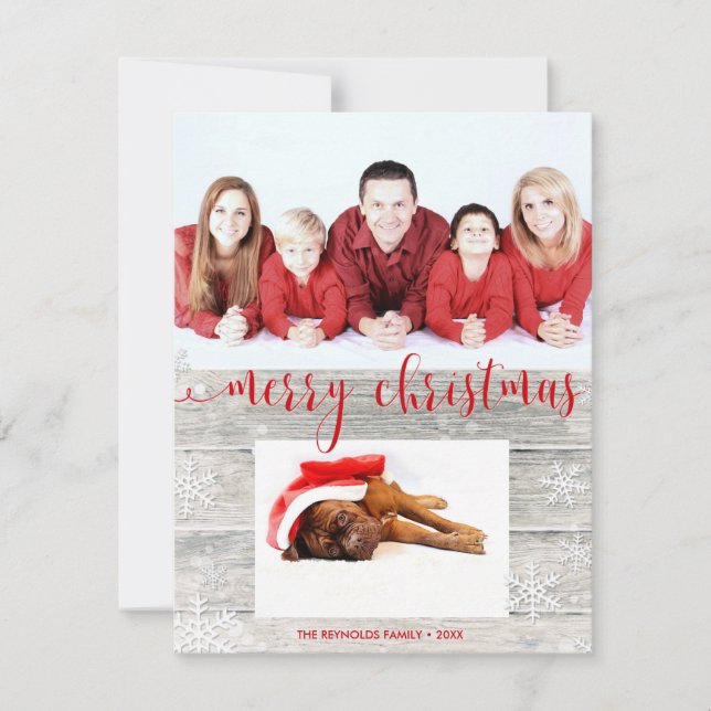 Rustic Wood Joyeux Carte photo de Noël (Devant)
