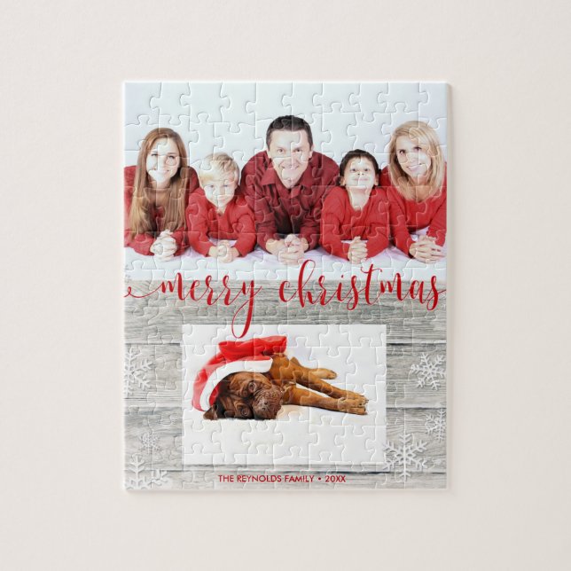 Rustic Wood Joyeux Noël Photo - Puzzle (Vertical)