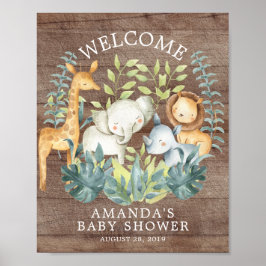 Rustic Wood Jungle Welcome Baby Shoster Poster