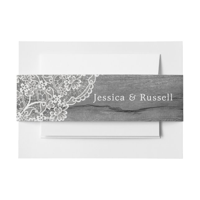 Rustic Wood Lace B&W Wedding Einladungsbanderole (Vorderseite Beispiel)
