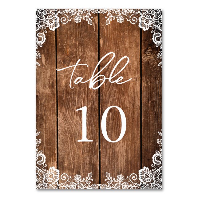 Rustic Wood Lace Barn Wedding Tischnummer (Vorderseite)
