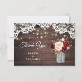 Rustic Wood Lace Blush Mason Jar Wedding Vielen Da Dankeskarte