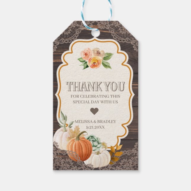 Rustic Wood Lace Fall Vielen Dank für Ihre Unterst Geschenkanhänger (Vorderseite)