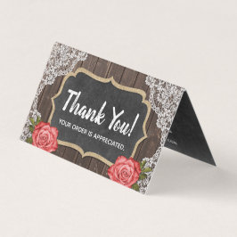 Rustic Wood & Lace Floral Chalkboard Vielen Dank