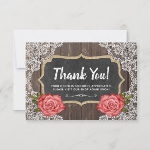 Rustic Wood & Lace Floral Chalkboard Vielen Dank Dankeskarte
