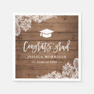 Rustic Wood Lace Glückwunschs Grad Graduation Part Serviette