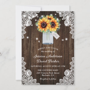 Rustic Wood Lace Mason Jar Sonnenblume Hochzeit Einladung