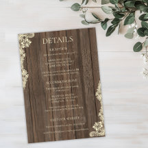 Rustic Wood Lace Wedding Details Enclosure Card