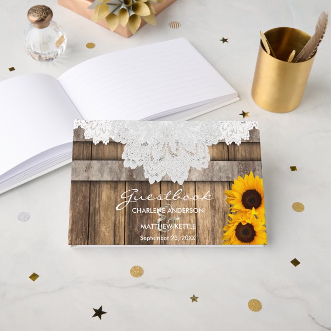 Rustic Wood & Lace Wedding - Gästebuch (Vorderseite Offen)