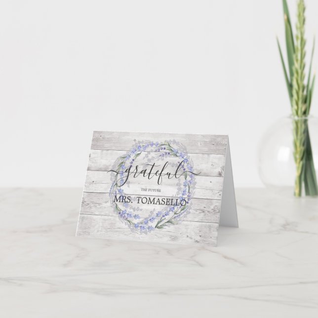 Rustic Wood Lavender Brautparty Vielen Dank Dankeskarte (Vorderseite)