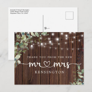 Rustic Wood Lights Eucalyptus New Mr. Mrs. Postkarte