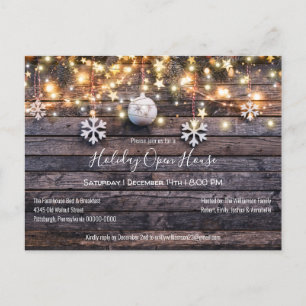 Rustic Wood Lights Holiday Open House Invitation